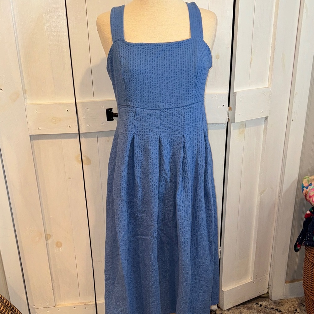 Boden Blue Strappy Seersucker Midi Dress